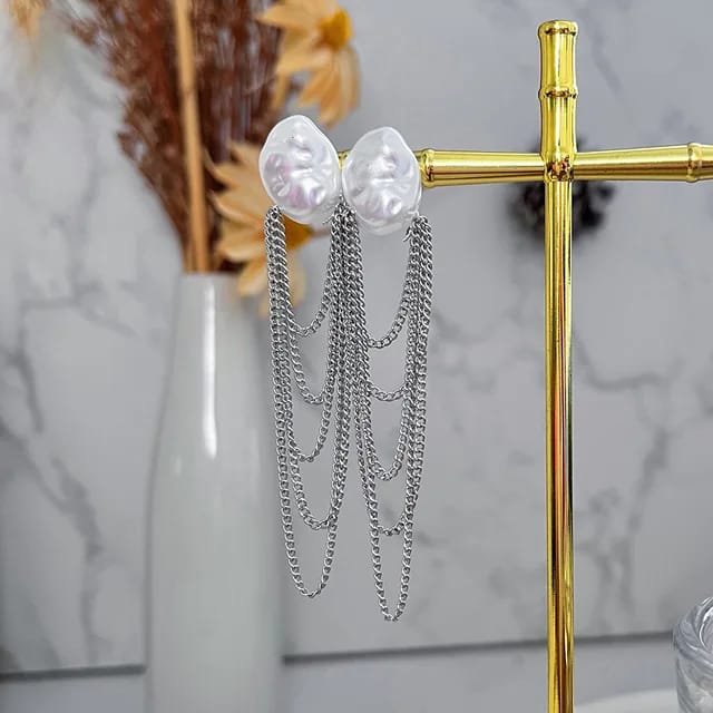 Yu Fashions Luxury High-End Pearl Bohemian Chain Tassel Korean Earrings for women