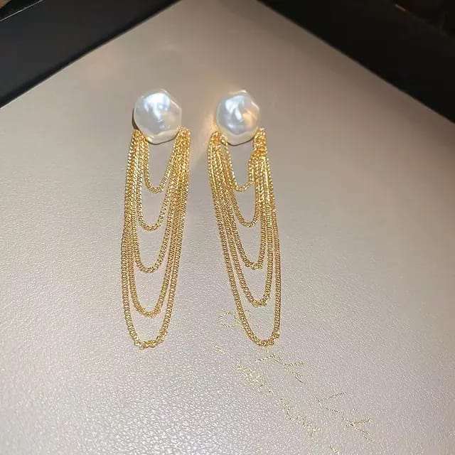 Yu Fashions Luxury High-End Pearl Bohemian Chain Tassel Korean Earrings for women