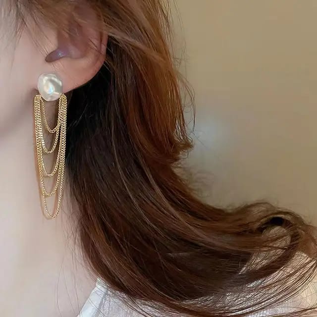 Yu Fashions Luxury High-End Pearl Bohemian Chain Tassel Korean Earrings for women