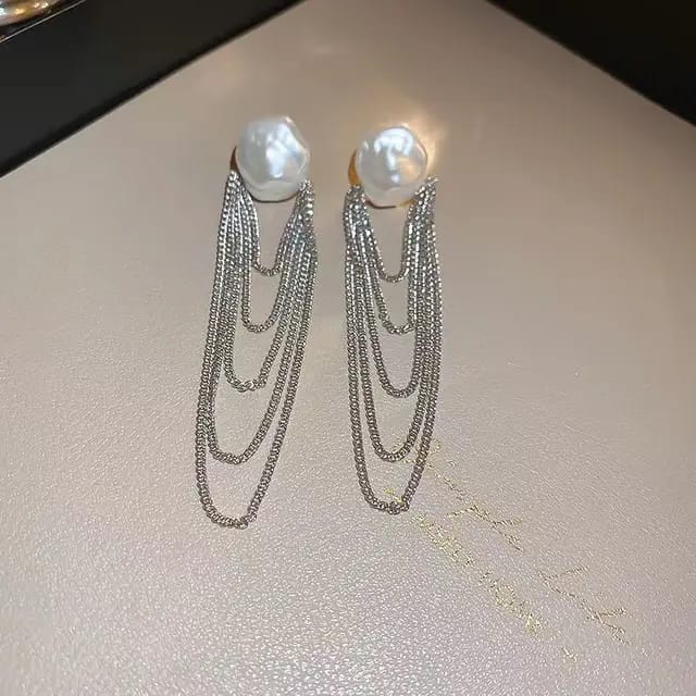 Yu Fashions Luxury High-End Pearl Bohemian Chain Tassel Korean Earrings for women