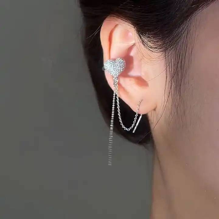 Yu Fashions Heart Cute Single Pc Earcuff Chain Korean Earring