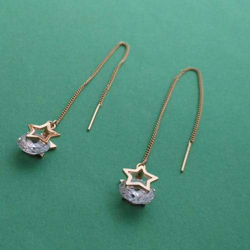 Yu Fashions Star Rhinestone Needle Thread Style Cute Korean Earrings Pair