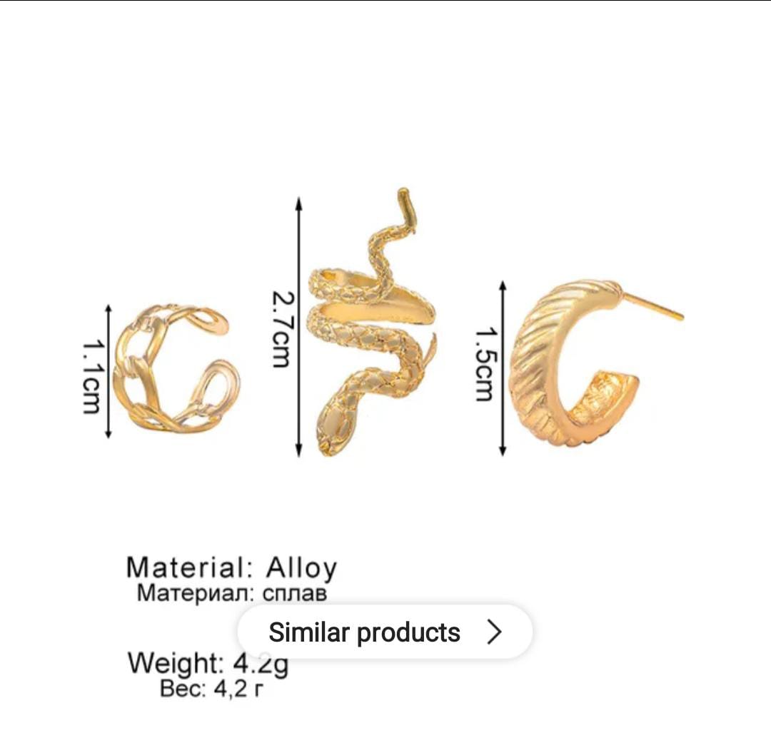 YU Fashions Snake Textured Ear Cuff Ear clip 3 Non Piercing Korean Earrings Pair