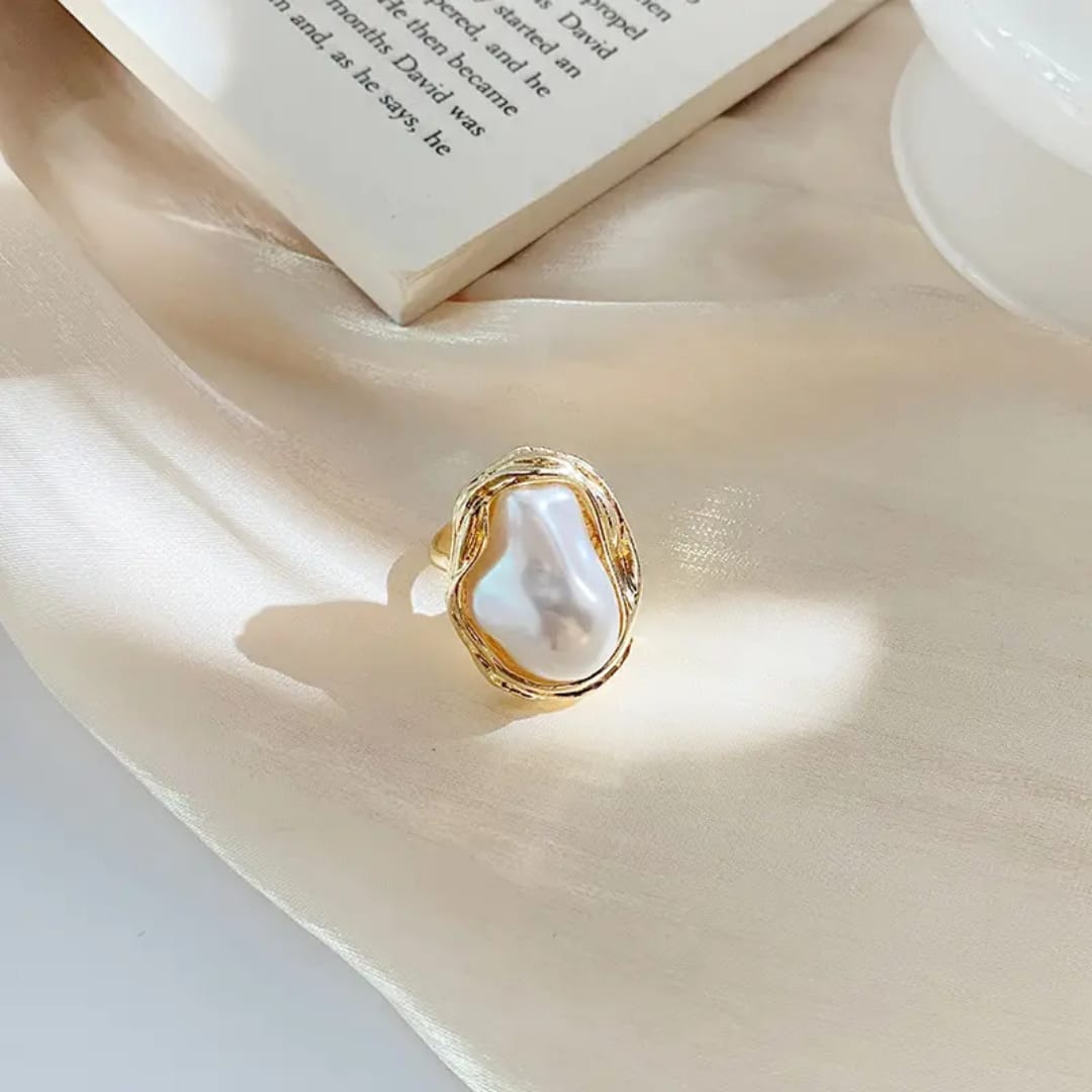 Yu Fashions Big Melted Irregular Twisted Geometric Boho Adjustable Metallic Pearl Vintage Classy Korean Ring