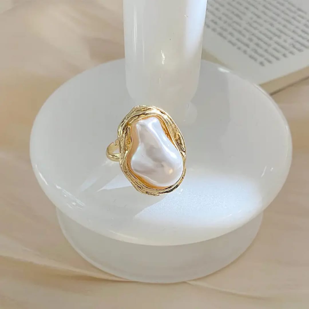 Yu Fashions Big Melted Irregular Twisted Geometric Boho Adjustable Metallic Pearl Vintage Classy Korean Ring