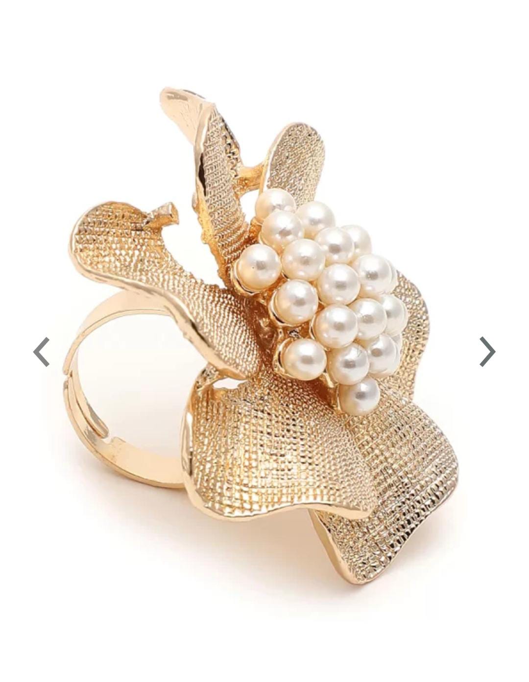 Yu Fashions Pearl Big Flower Golden Creative Vintage Open Adjustable Korean Ring