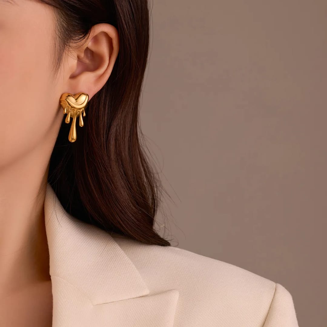 Yu Fashions Melted Anti-Tarnish High Fashion Heart Shaped Korean earrings