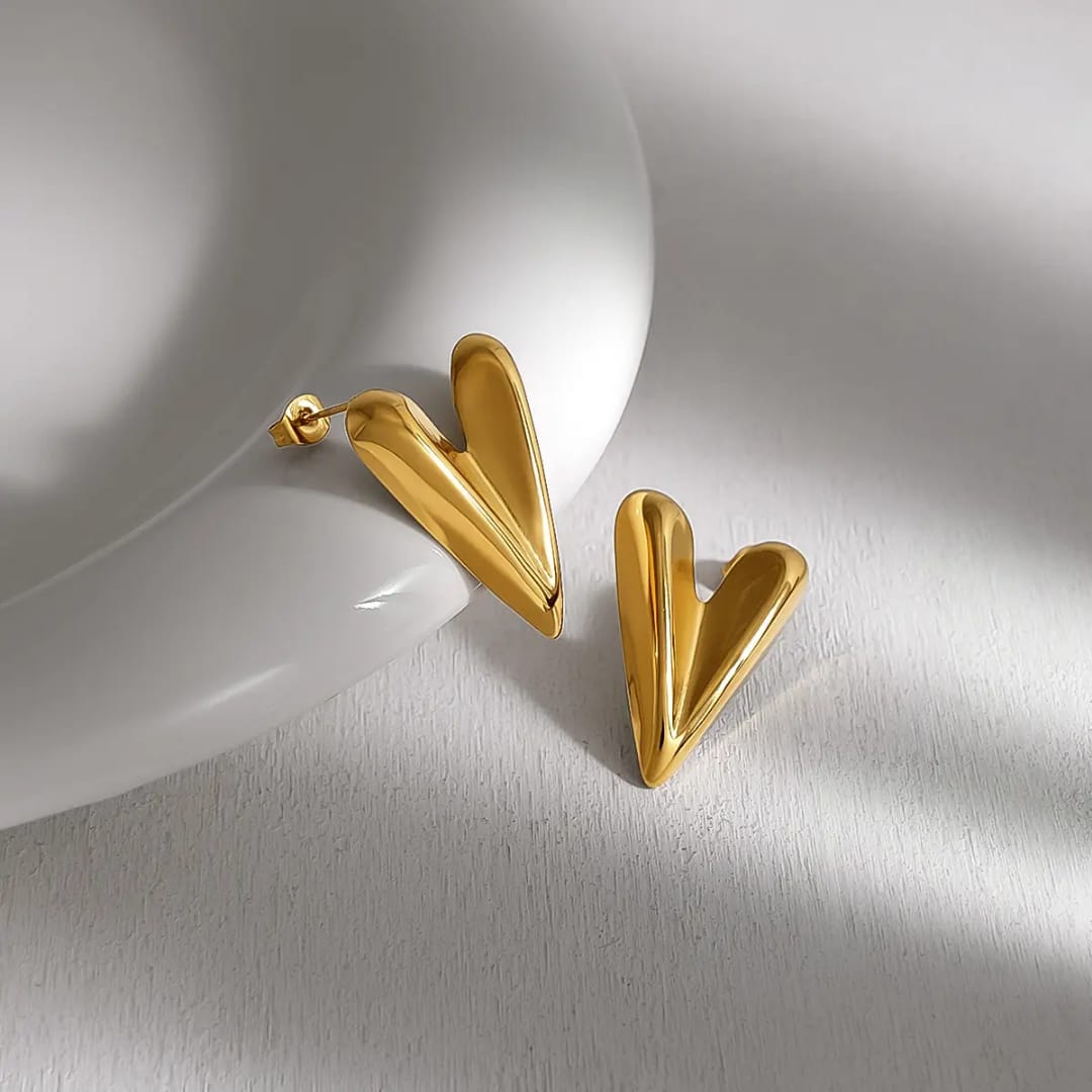 Yu Fashions Heart Golden Anti Tarnish Geometrical High Fashion Korean earrings