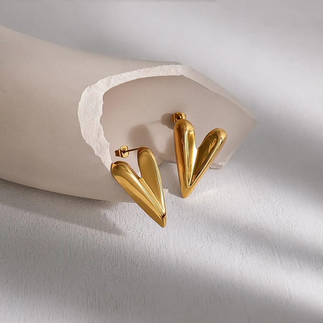 Yu Fashions Heart Golden Anti Tarnish Geometrical High Fashion Korean earrings