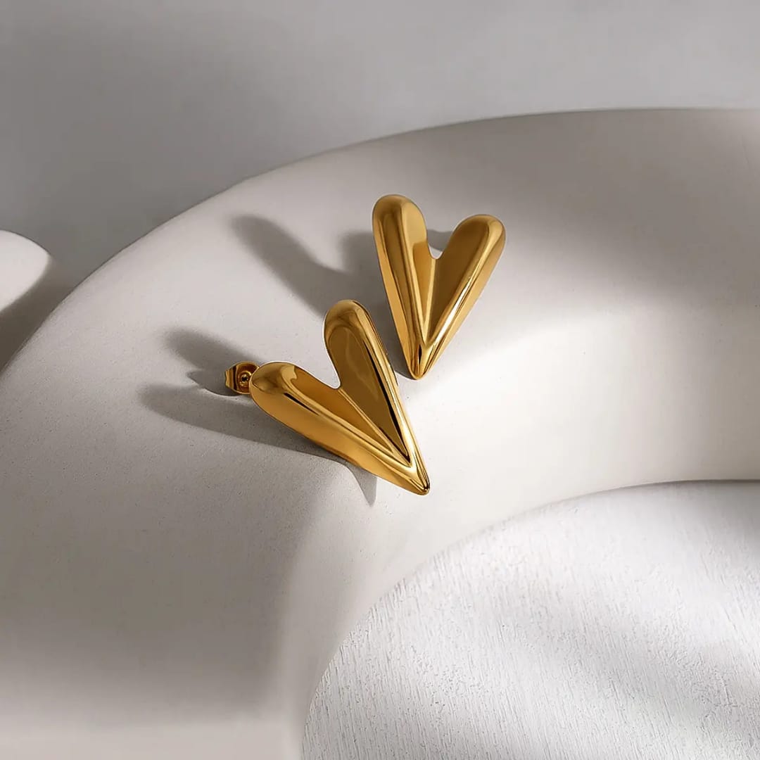 Yu Fashions Heart Golden Anti Tarnish Geometrical High Fashion Korean earrings
