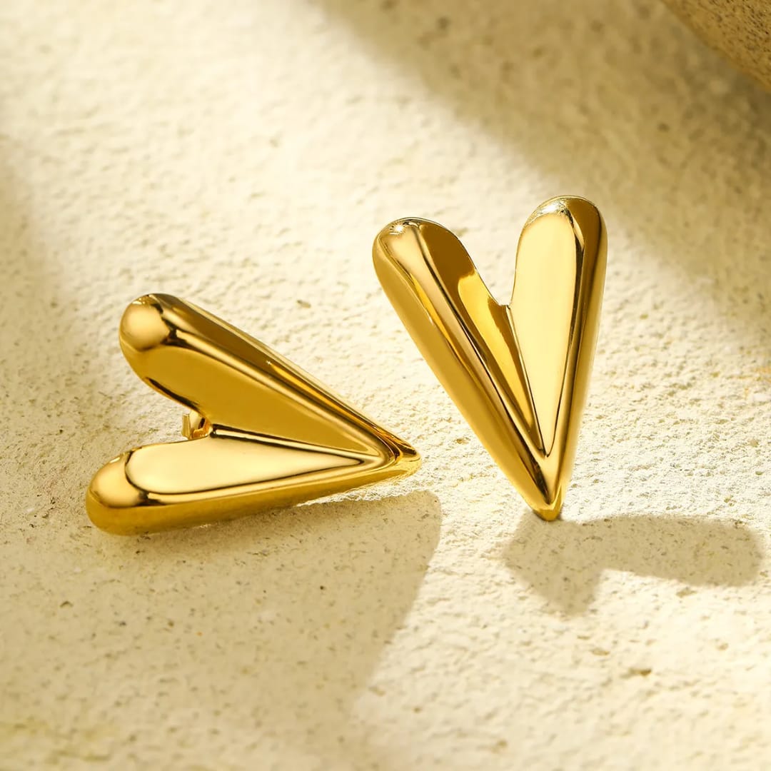 Yu Fashions Heart Golden Anti Tarnish Geometrical High Fashion Korean earrings