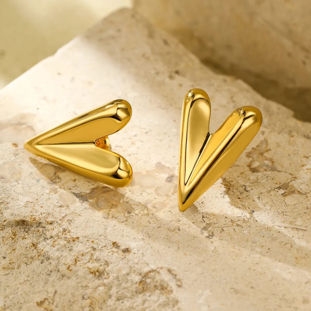 Yu Fashions Heart Golden Anti Tarnish Geometrical High Fashion Korean earrings