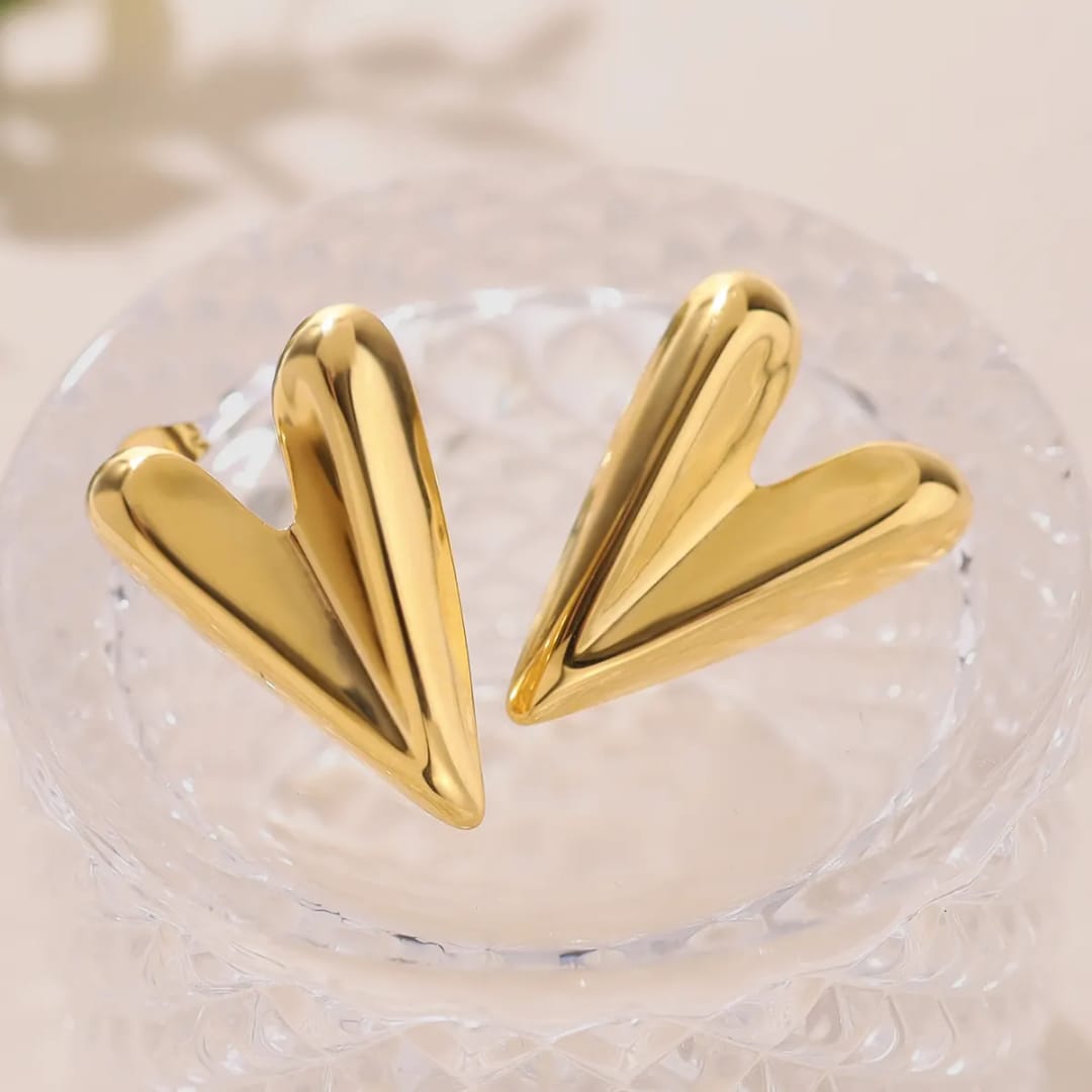 Yu Fashions Heart Golden Anti Tarnish Geometrical High Fashion Korean earrings