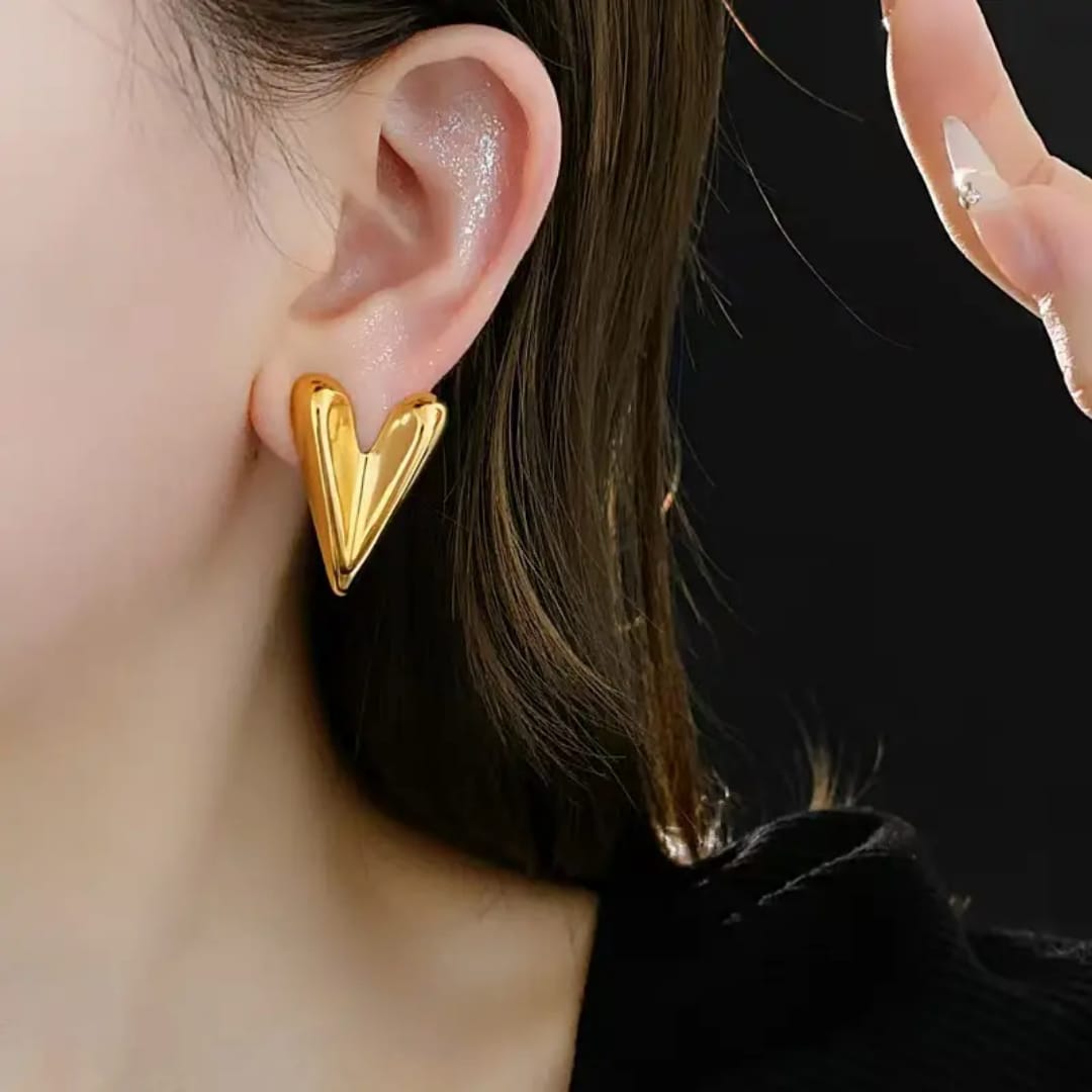 Yu Fashions Heart Golden Anti Tarnish Geometrical High Fashion Korean earrings