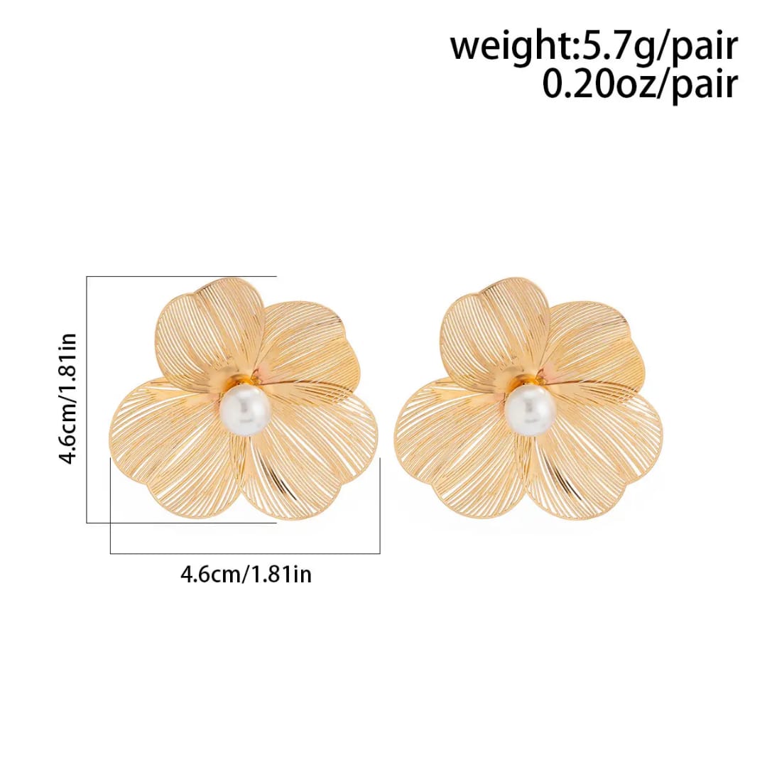 Yu Fashions Geometrical Flower Shaped three petaled pansi inspired Lumi Pearl High Fashion Korean earrings