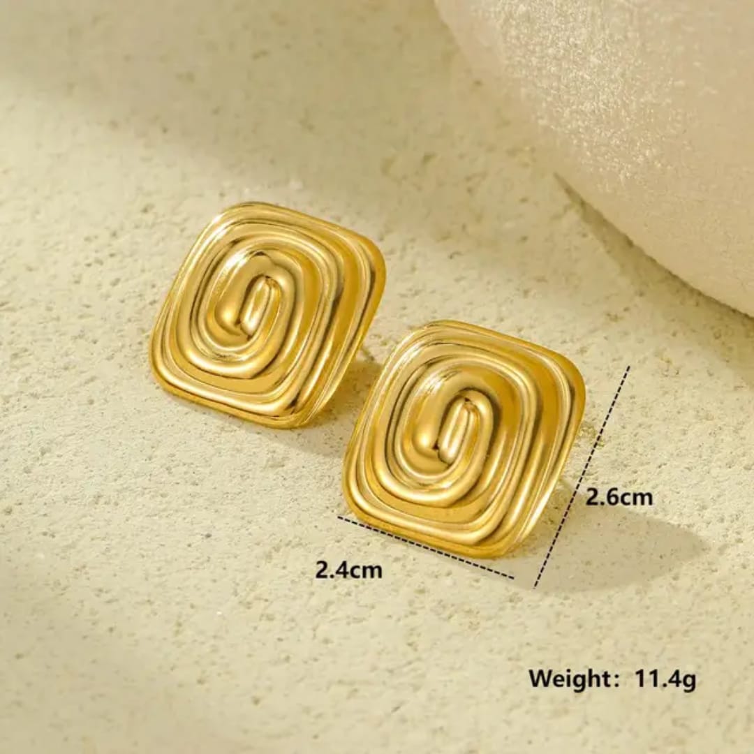Yu Fashions Melted Square Shaped Zig Zag Anti Tarnish waterproof Korean earrings
