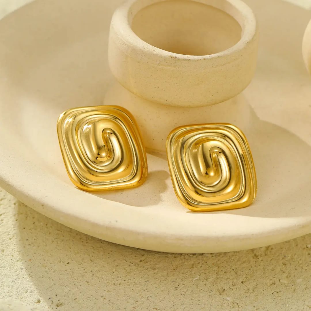Yu Fashions Melted Square Shaped Zig Zag Anti Tarnish waterproof Korean earrings
