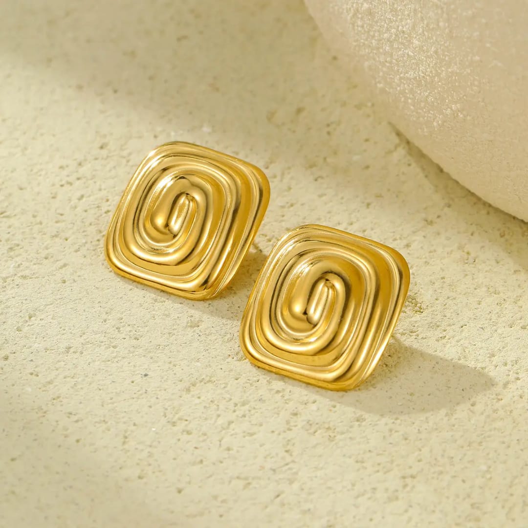 Yu Fashions Melted Square Shaped Zig Zag Anti Tarnish waterproof Korean earrings