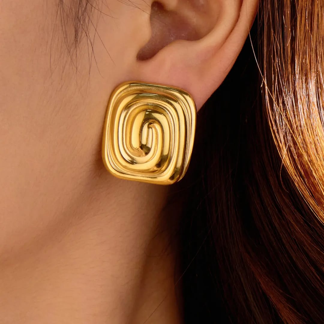 Yu Fashions Melted Square Shaped Zig Zag Anti Tarnish waterproof Korean earrings