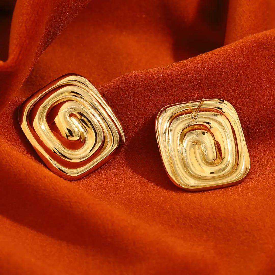 Yu Fashions Melted Square Shaped Zig Zag Anti Tarnish waterproof Korean earrings