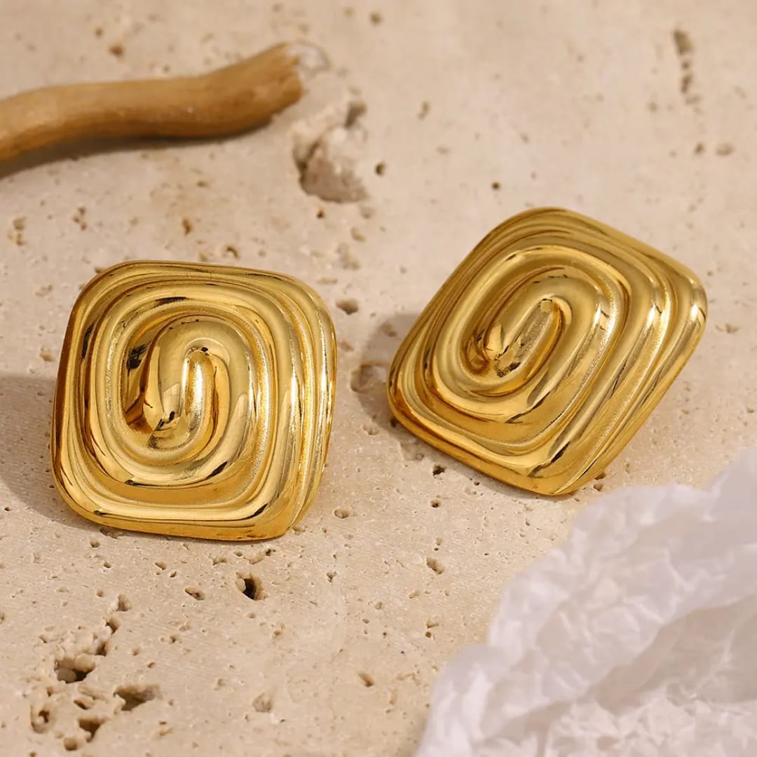 Yu Fashions Melted Square Shaped Zig Zag Anti Tarnish waterproof Korean earrings