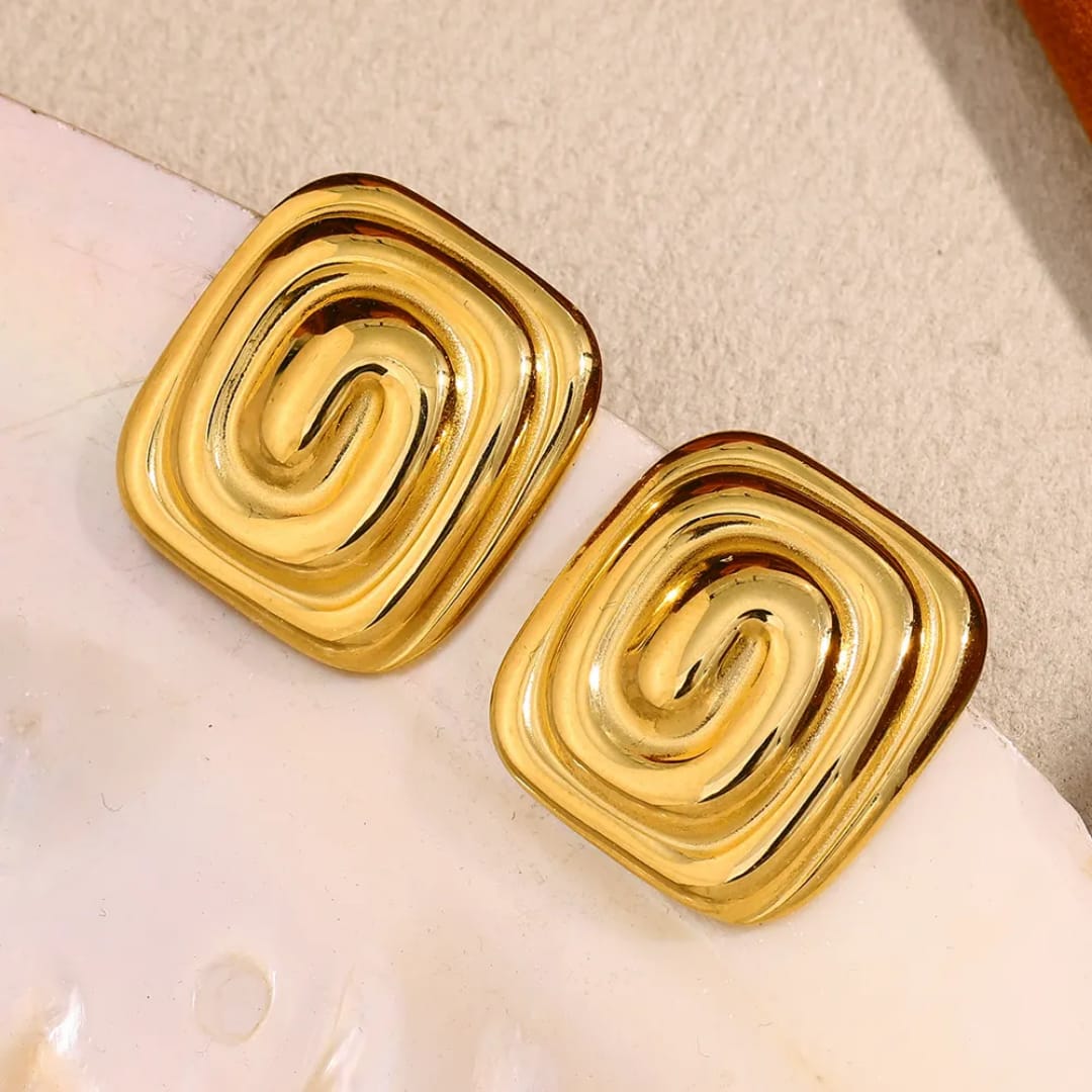 Yu Fashions Melted Square Shaped Zig Zag Anti Tarnish waterproof Korean earrings