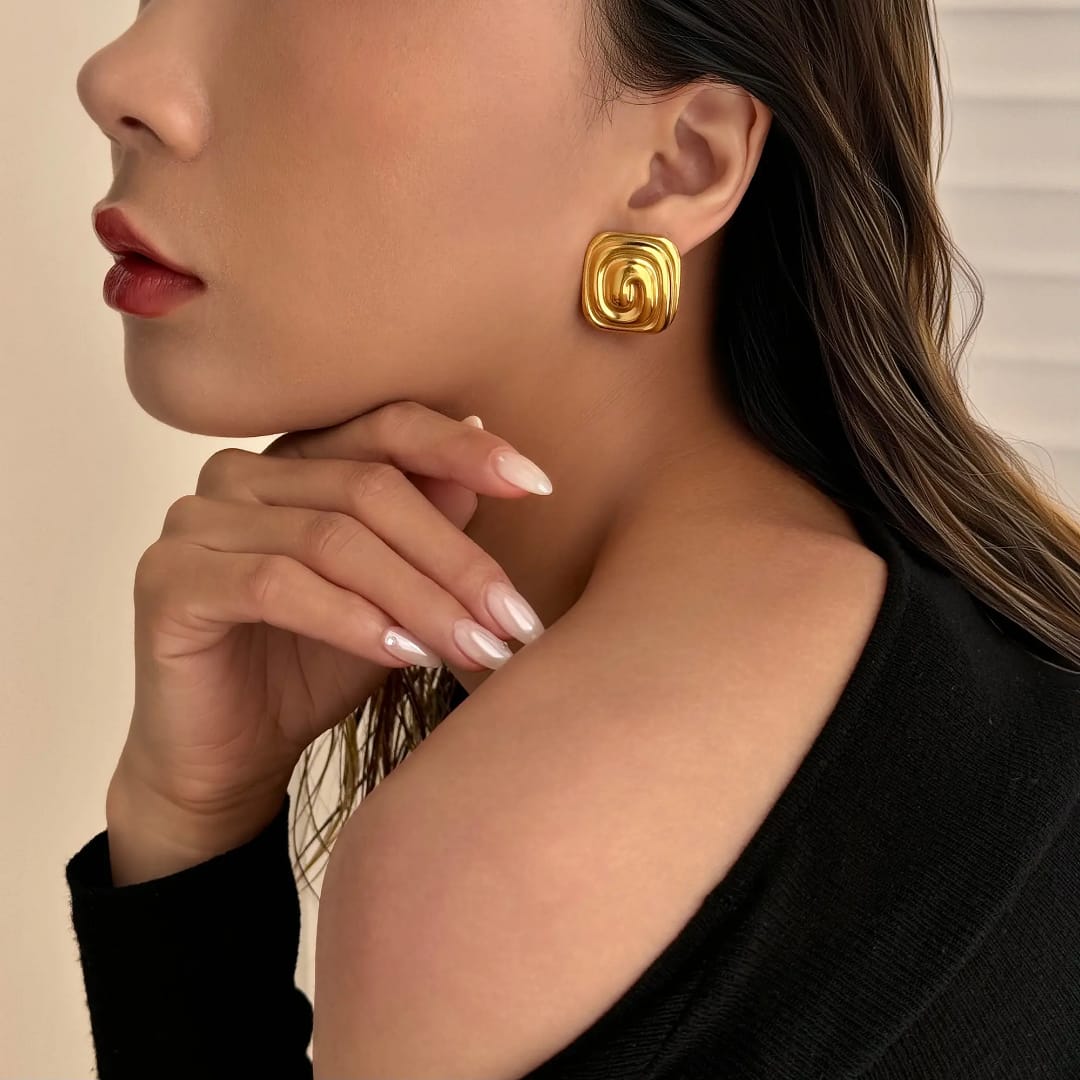 Yu Fashions Melted Square Shaped Zig Zag Anti Tarnish waterproof Korean earrings