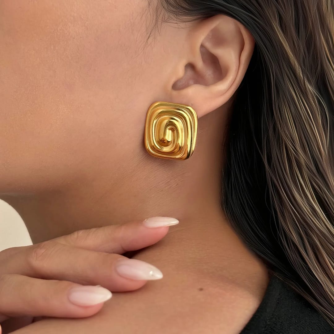Yu Fashions Melted Square Shaped Zig Zag Anti Tarnish waterproof Korean earrings