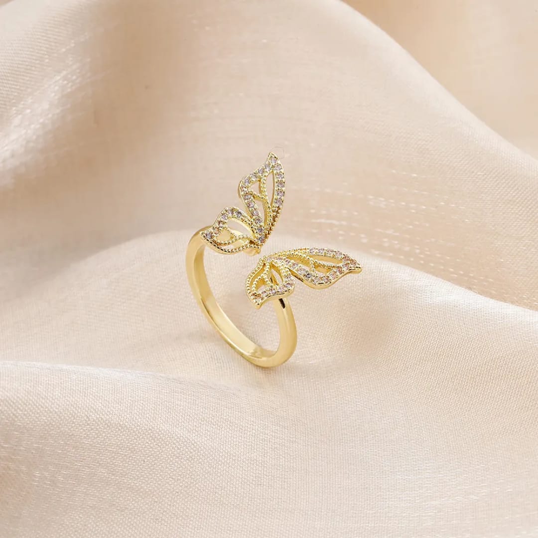 Yu Fashions Adjustable Butterfly High Fashion Rhinestone Korean Ring