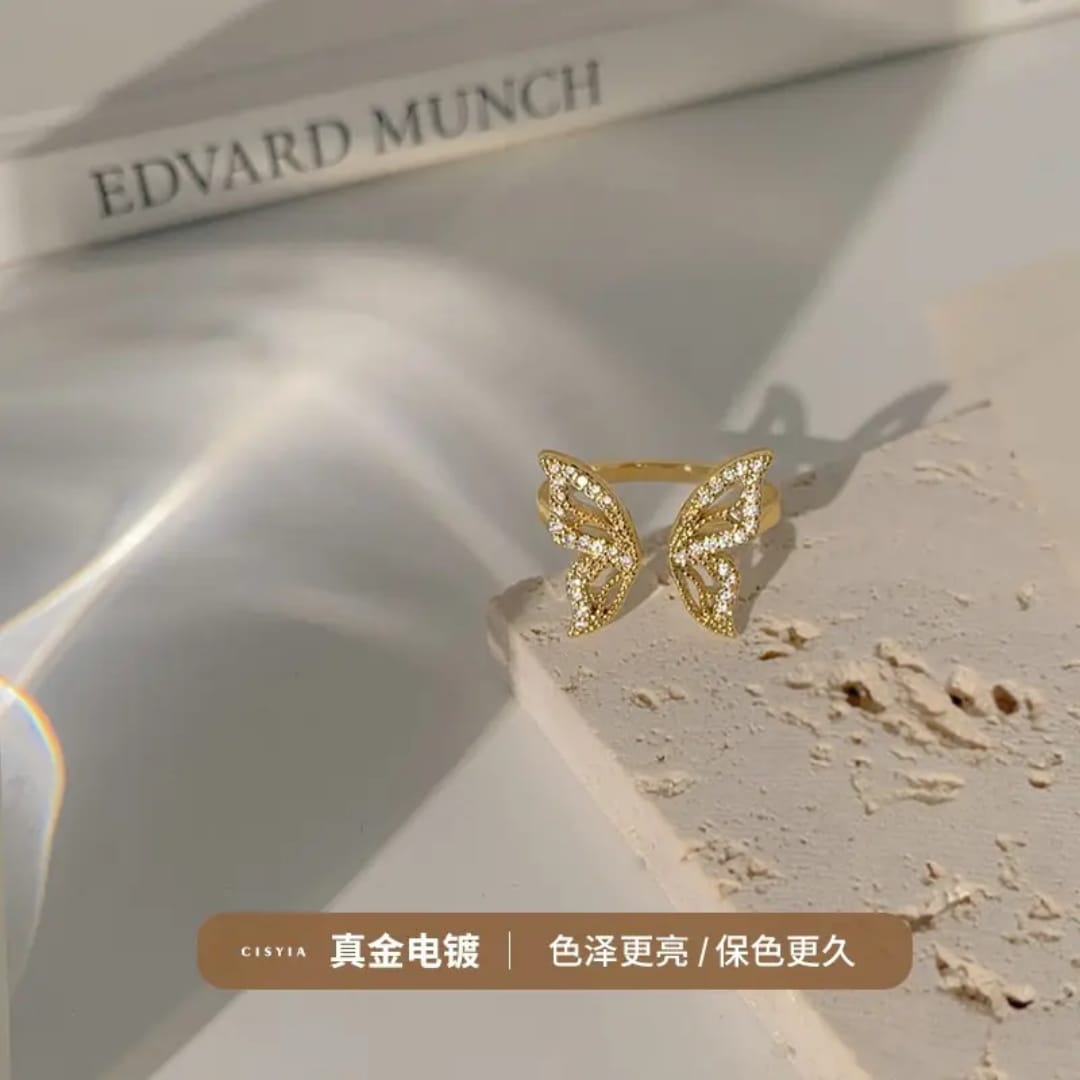 Yu Fashions Adjustable Butterfly High Fashion Rhinestone Korean Ring