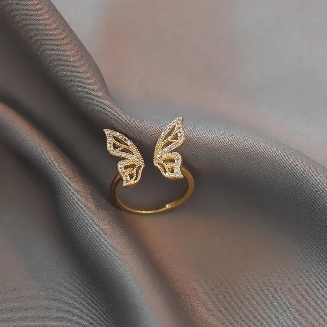 Yu Fashions Adjustable Butterfly High Fashion Rhinestone Korean Ring
