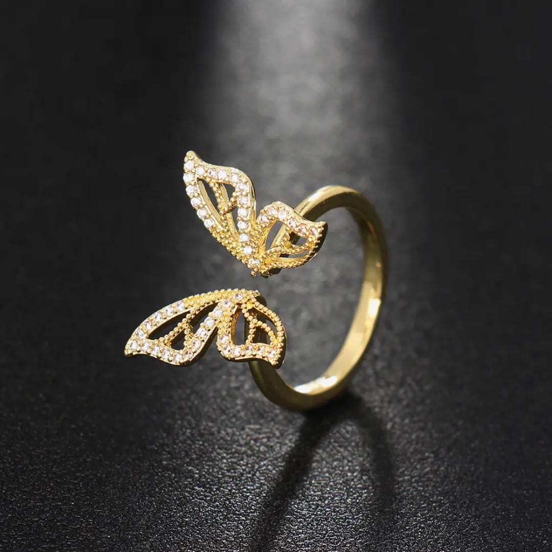 Yu Fashions Adjustable Butterfly High Fashion Rhinestone Korean Ring