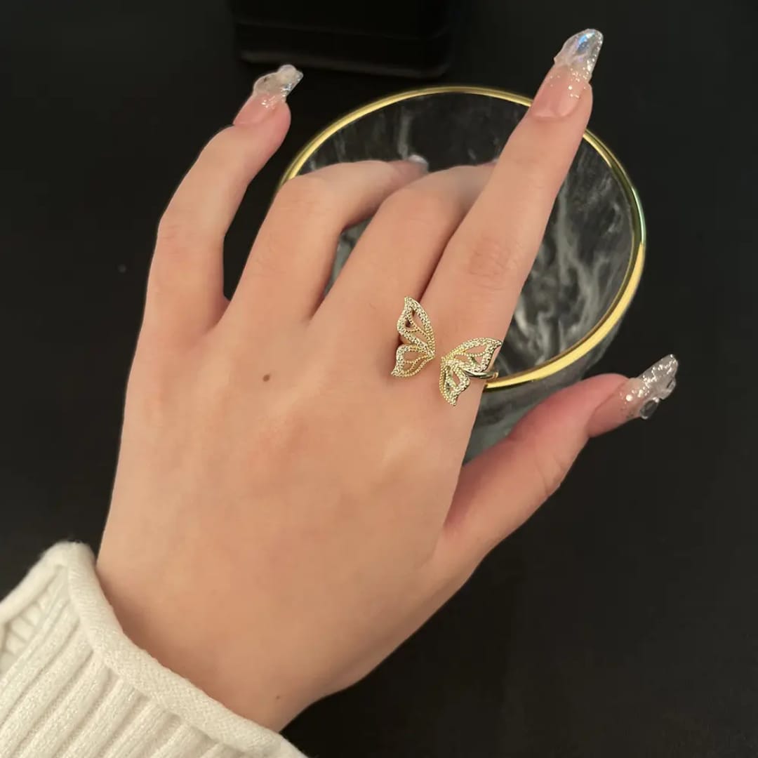 Yu Fashions Adjustable Butterfly High Fashion Rhinestone Korean Ring