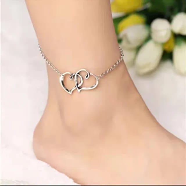 Yu Fashions Dual Heart Toggle Cute Korean Anklet