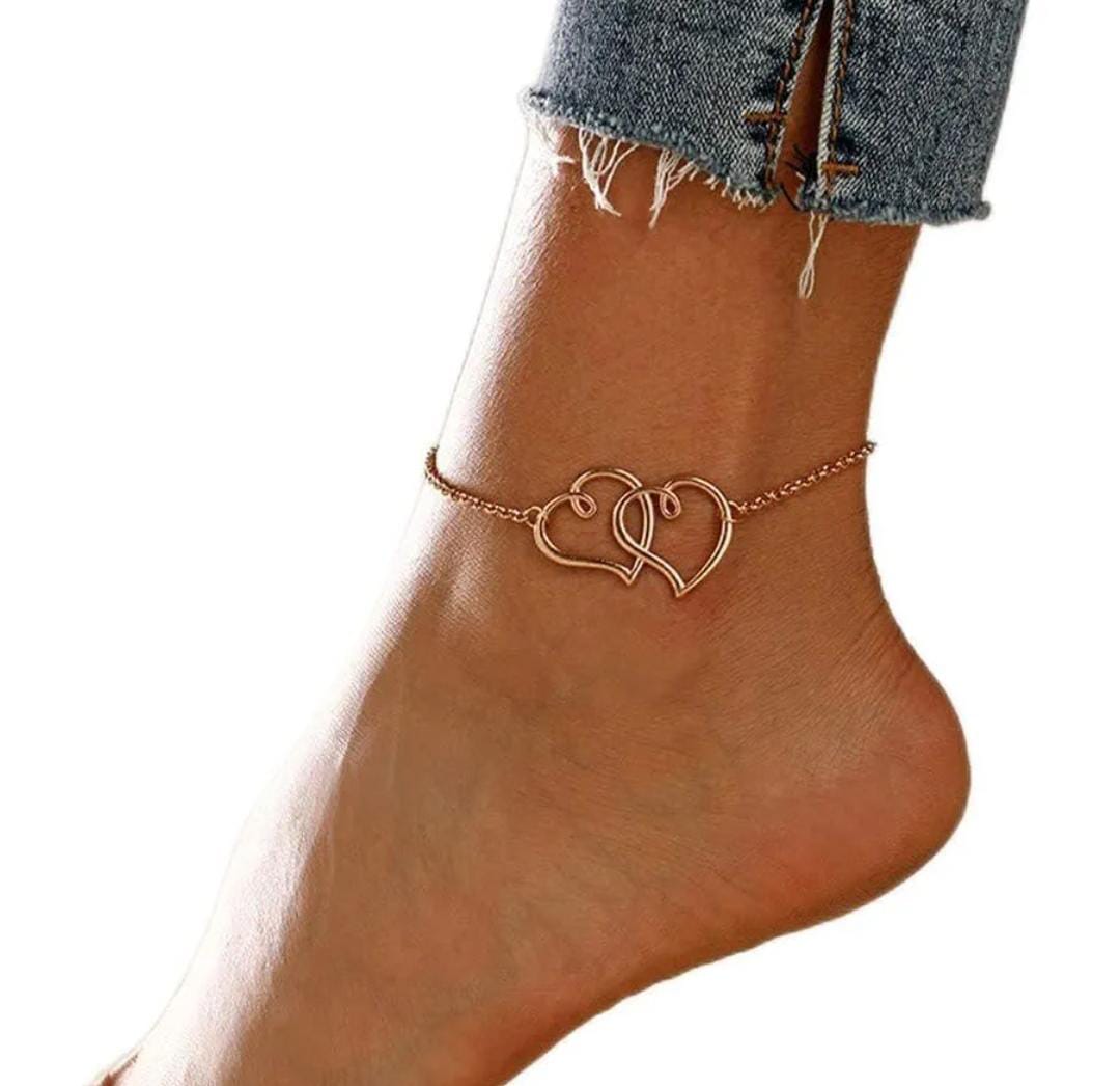 Yu Fashions Dual Heart Toggle Cute Korean Anklet
