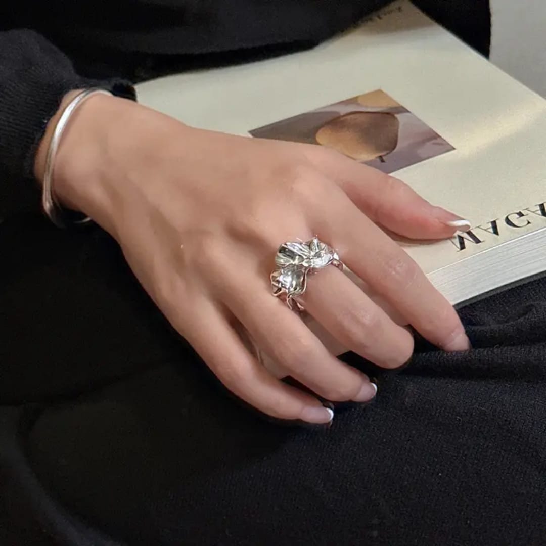 Yu Fashions Melted Metallic Fold Geometrical Adjustable Korean Ring