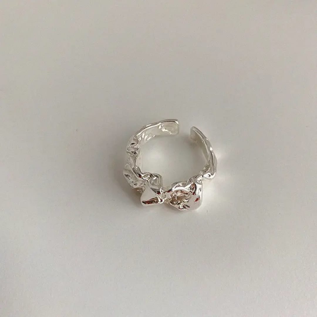 Yu Fashions Melted Metallic Fold Geometrical Adjustable Korean Ring
