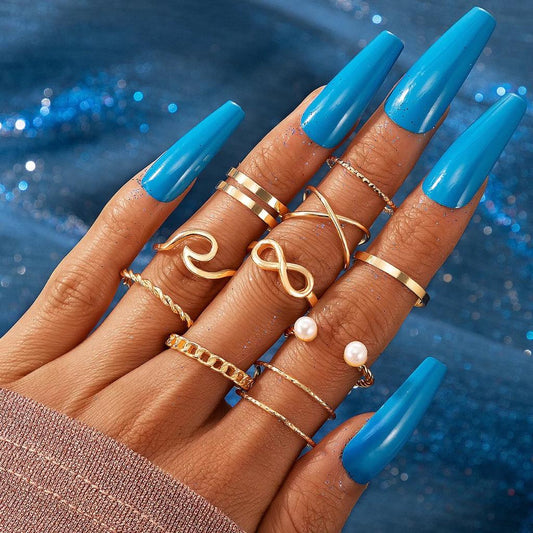 Yu Fashions Link Pearl Cross Infinity Ring Set