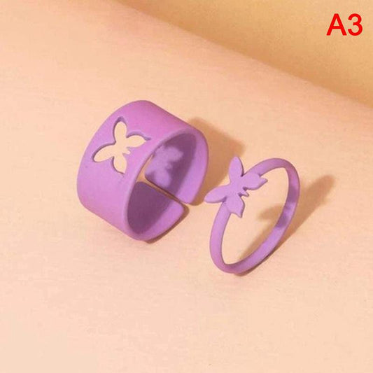 Yu Fashions Couple Best Friend Butterfly Korean Coral  Ring Set of 2