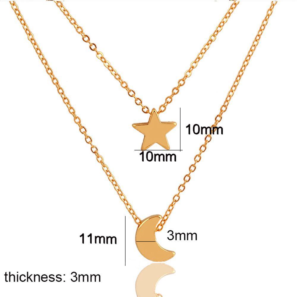 Yu Fashions Moon & Star Minimal Pendent 2 layered Necklace Chain