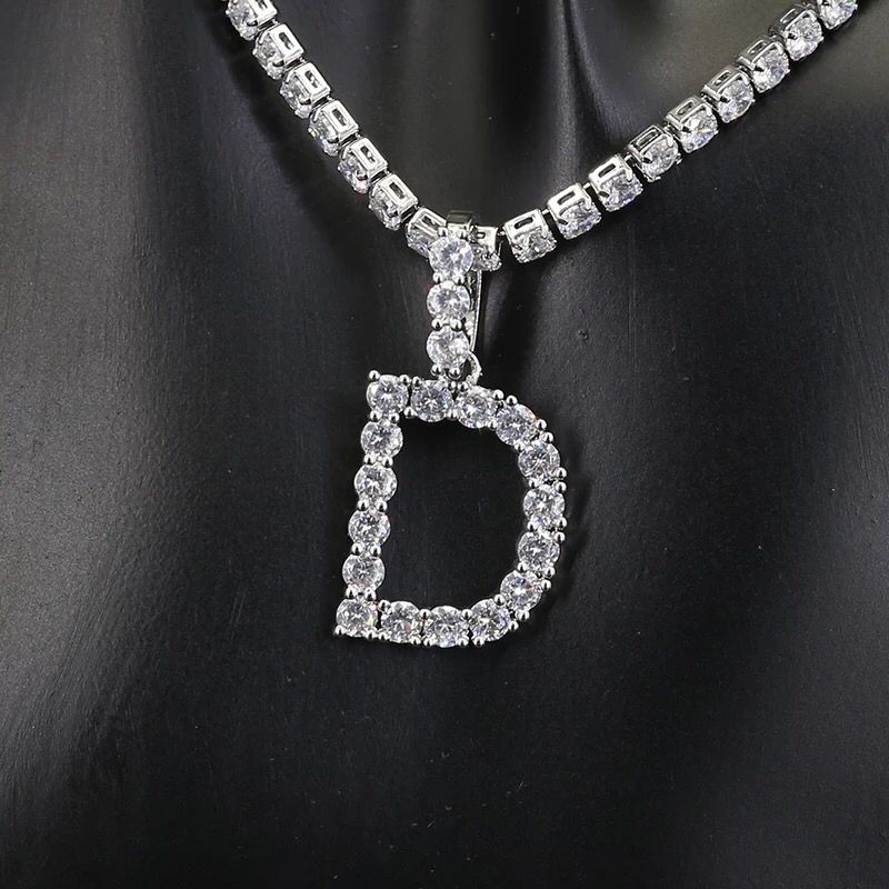 Yu Fashions Rhinestone Alphabet Name Initial Pendent Necklace Tennis Chain