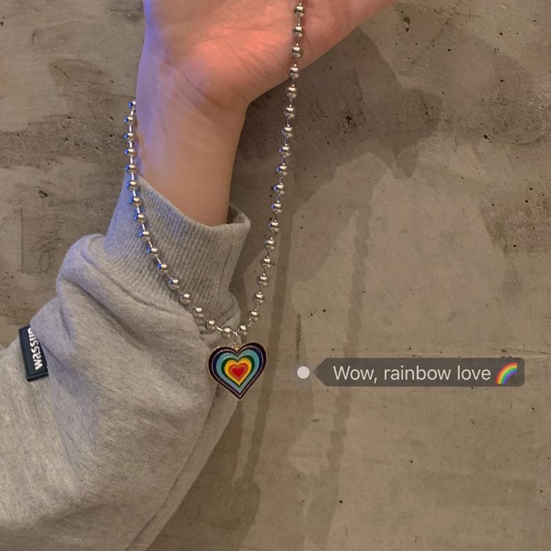 Yu Fashions Rainbow Spiral Heart Pendent Necklace Chain