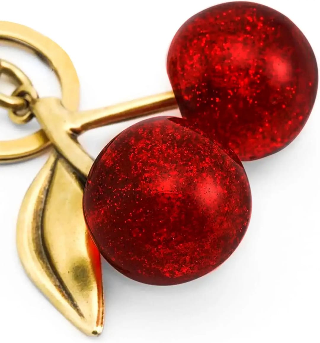 YU Fashions Luxe Cherry KeyChain Pop Bag Charm | Glitter Red Cherries with Golden Leaf | Cute Designer Purse Accessory