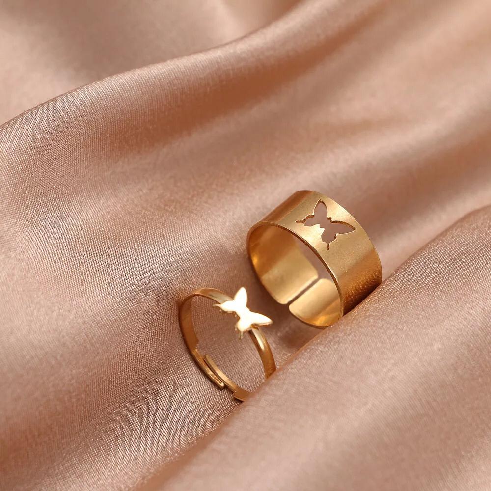 Yu Fashions Couple Best Friend Butterfly Korean golden Golden Ring Set of 2