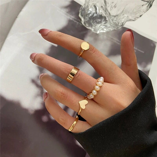 Yu Fashions Pearl High Fashion Korean Ring Set of 5