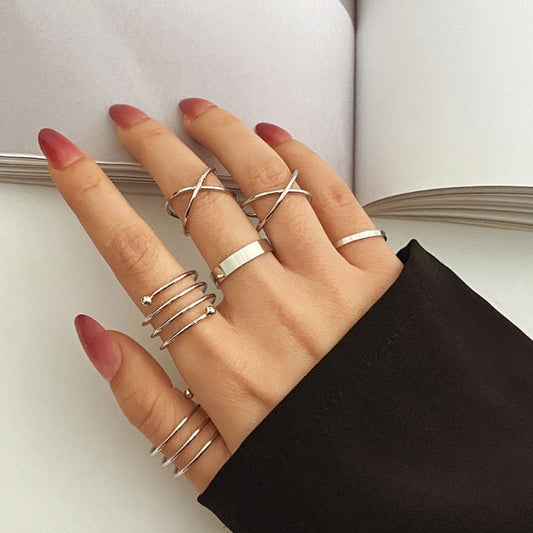 Yu Fashions Silver Spiral Korean High Fashion Korean Ring set of 6