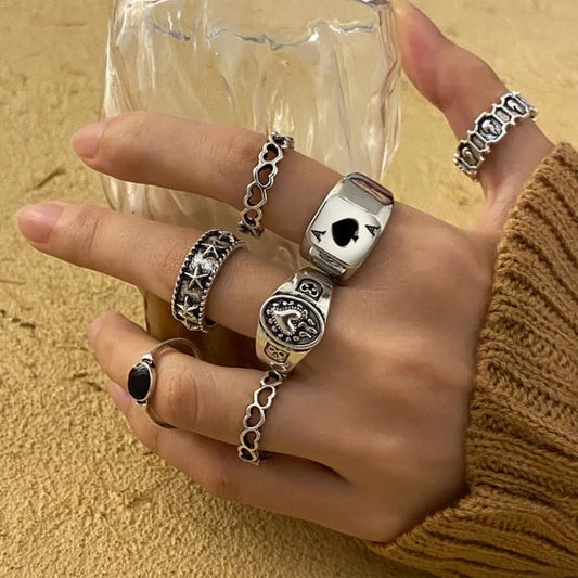 Yu Fashions Punk Gothic Poker Ring Set of 7