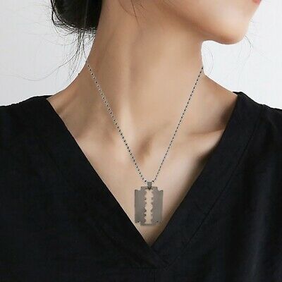 Yu Fashions Razor Blade Punk Unisex Silver Pendent Necklace Chain