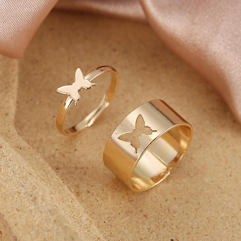 Yu Fashions Couple Best Friend Butterfly Korean golden Golden Ring Set of 2