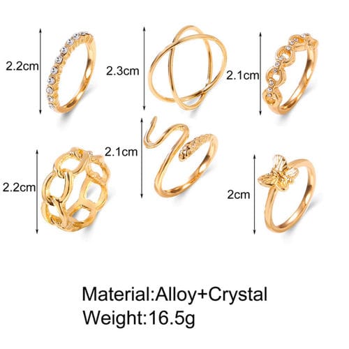 Yu Fashions Golden Snake High Fashion Korean Ring Set of 6